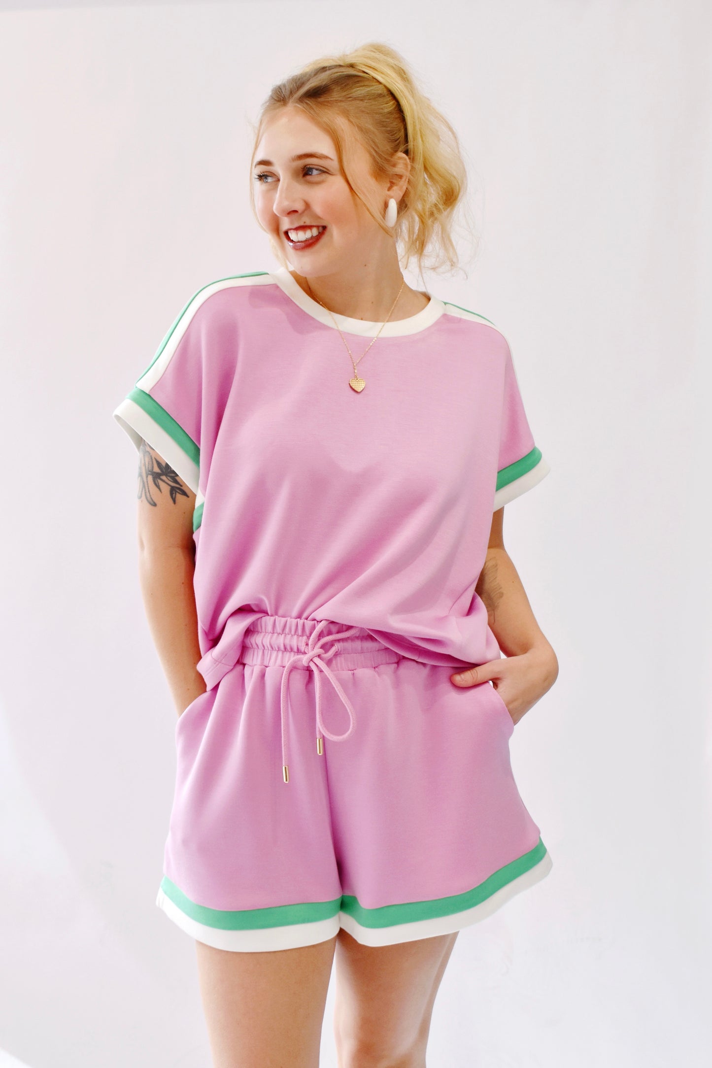 Preppy Pink & Green Casual Top