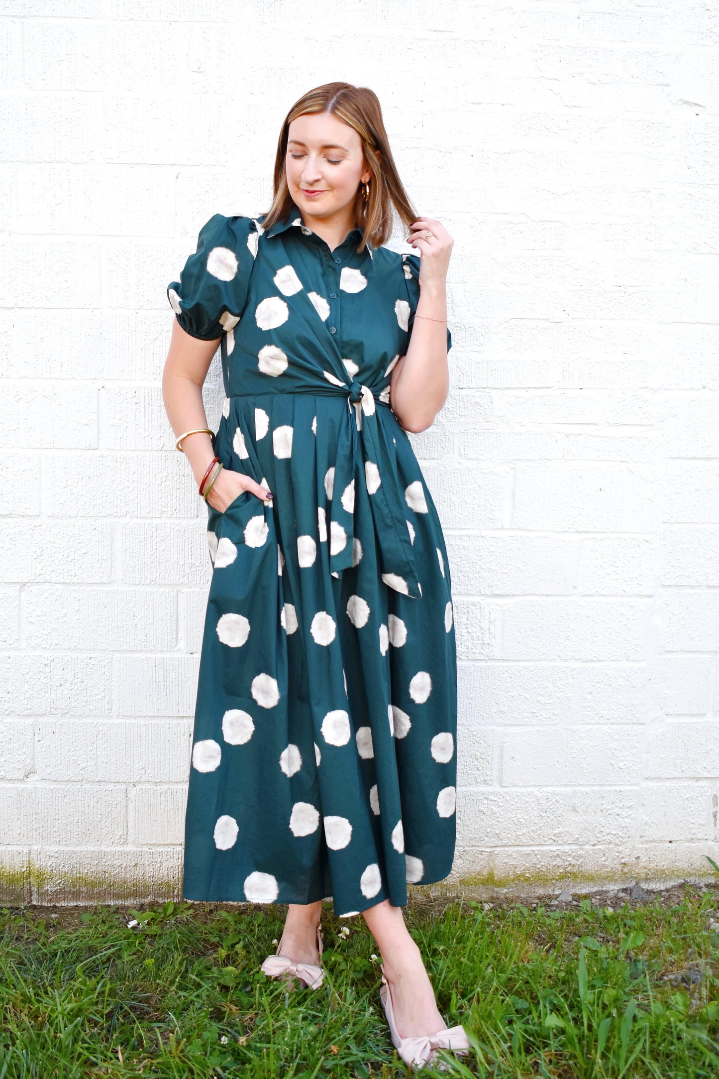 Hunter Abstract Dots Side Tie Midi Dress