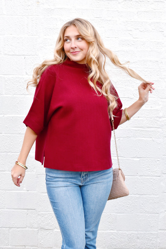 Burgundy Mock Neck Sweater