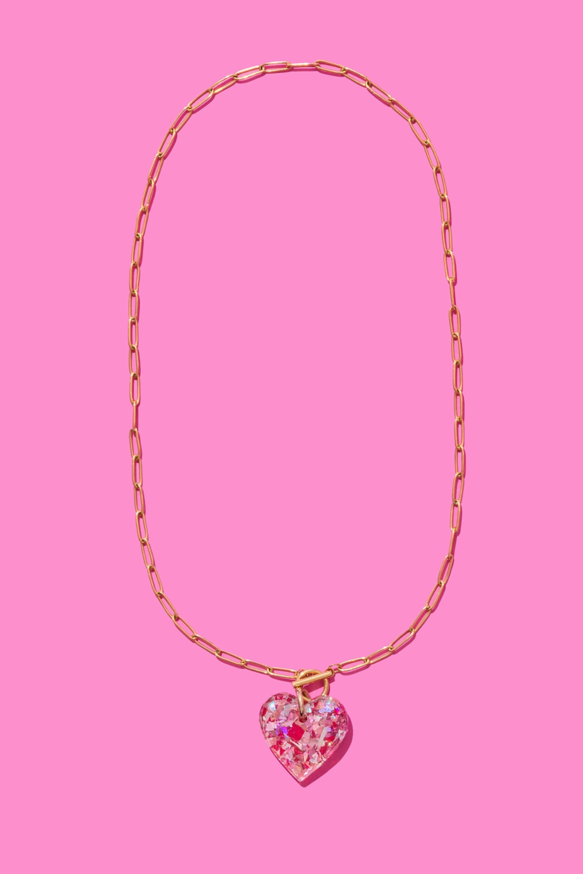 Pink Confetti Heart Paperclip Necklace