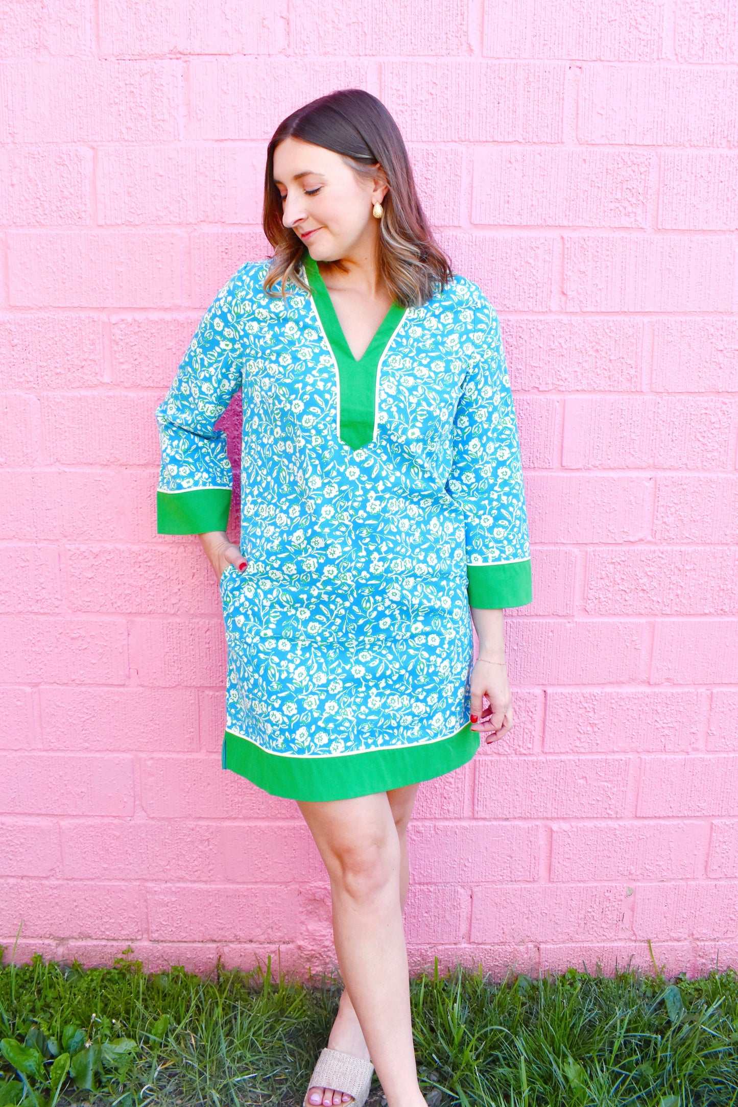 Mary Square Brenda Dress Meadow Line Blue