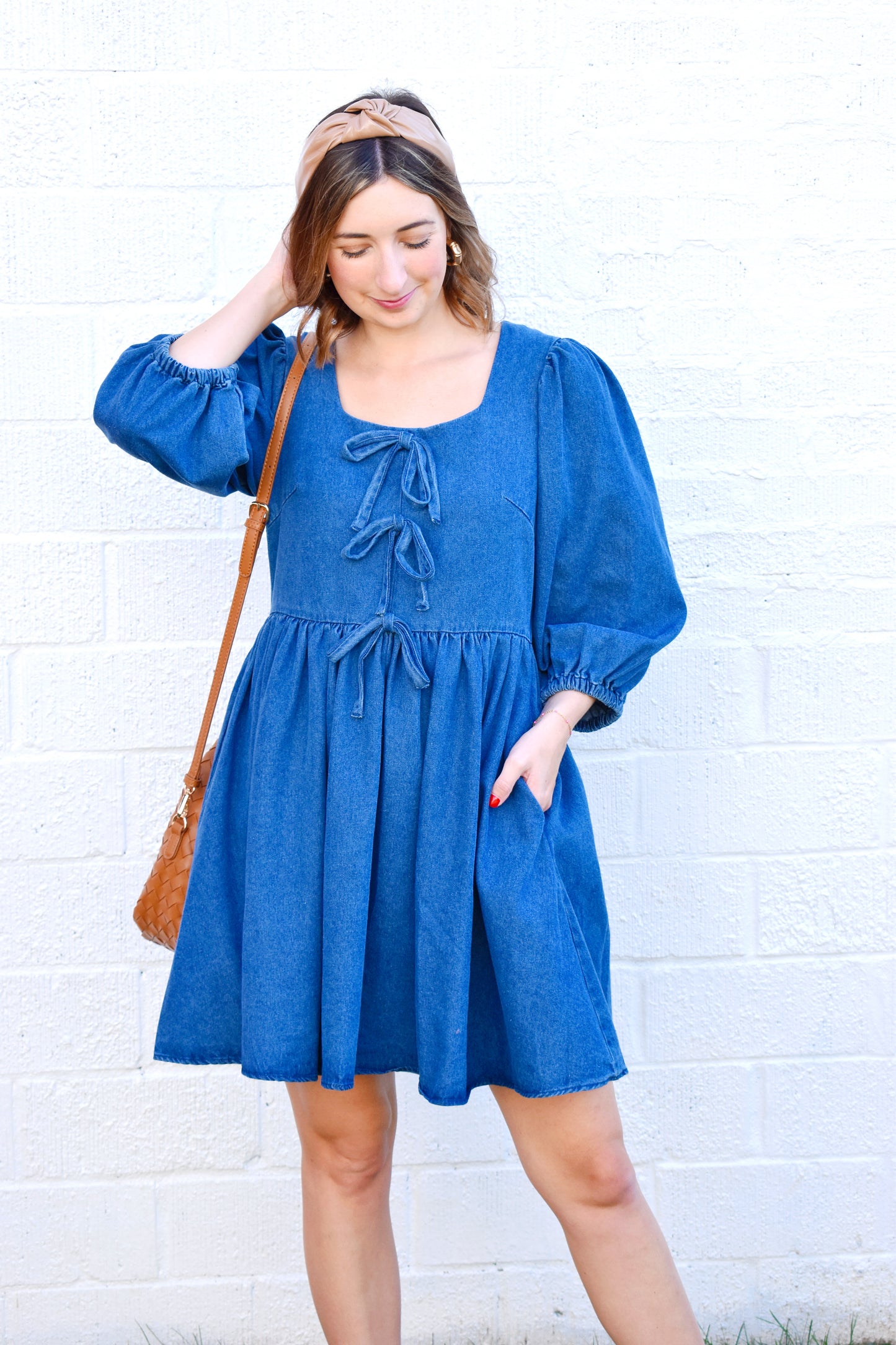 Denim Bow Detail Square Neck Dress Confetti Boutique Denim Bow Detail Square Neck Dress Confetti Boutique