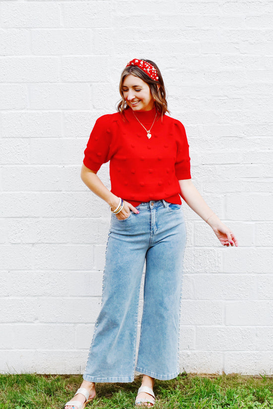 Red Dottie Knit Sweater Top