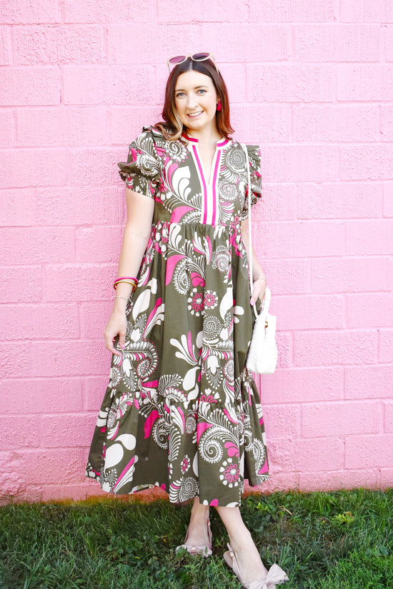 Olive Pink Midi Dress