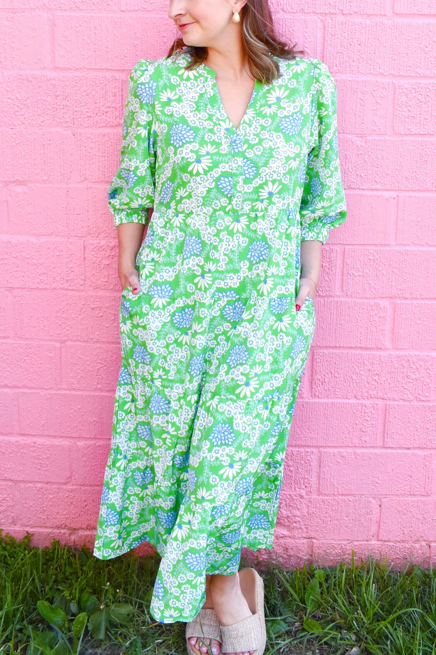 Mary Square Cameron Dress Daisy Chain Green