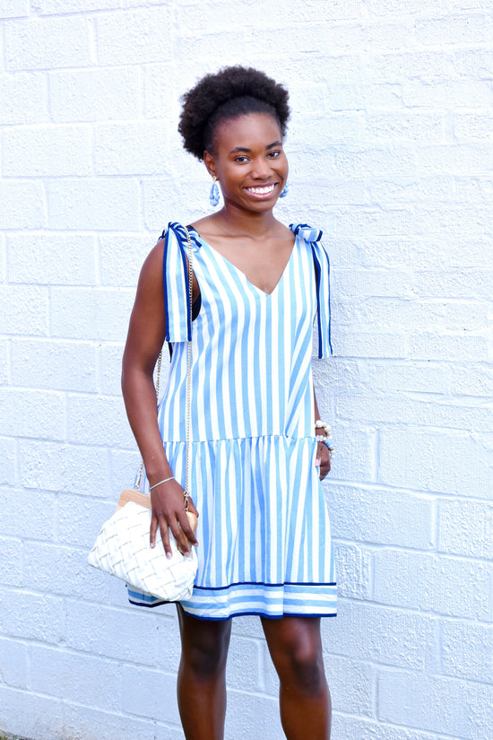 Blue Tie Shoulder Mini Dress