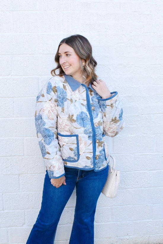 Blue Hydrangea Printed Quilted Jacket