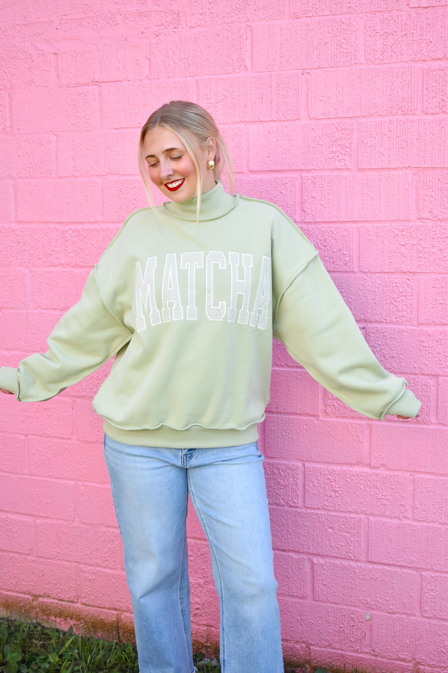 Matcha Polka Dot Mock Neck Sweatshirt