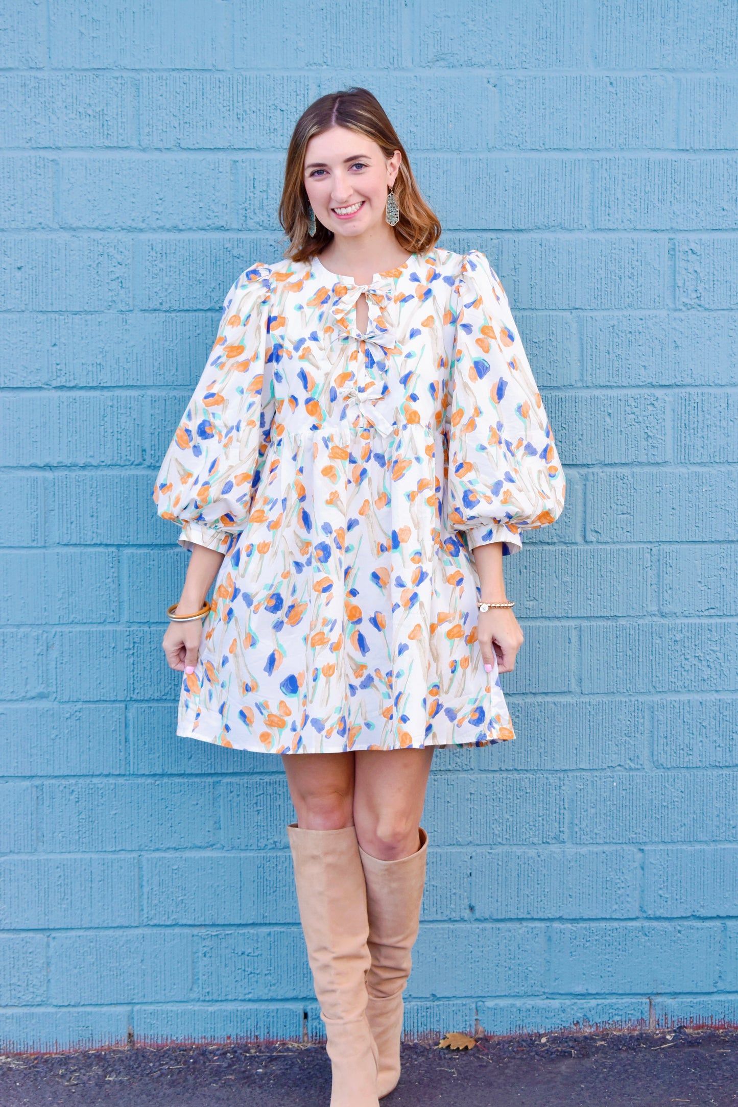 Watercolor Orange Floral Babydoll Dress