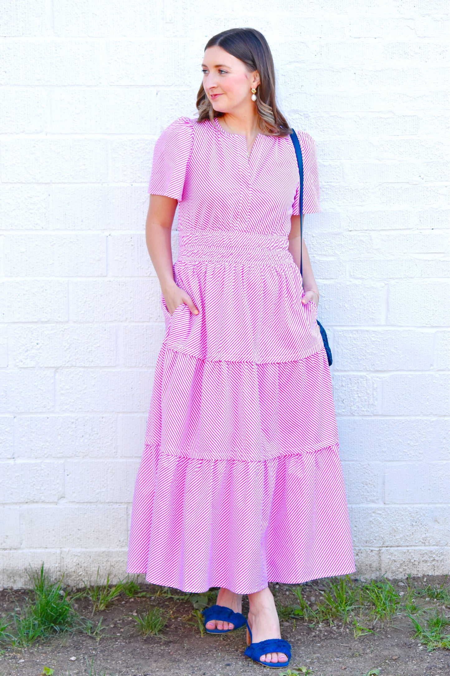 Hot Pink Mini Striped Maxi Dress