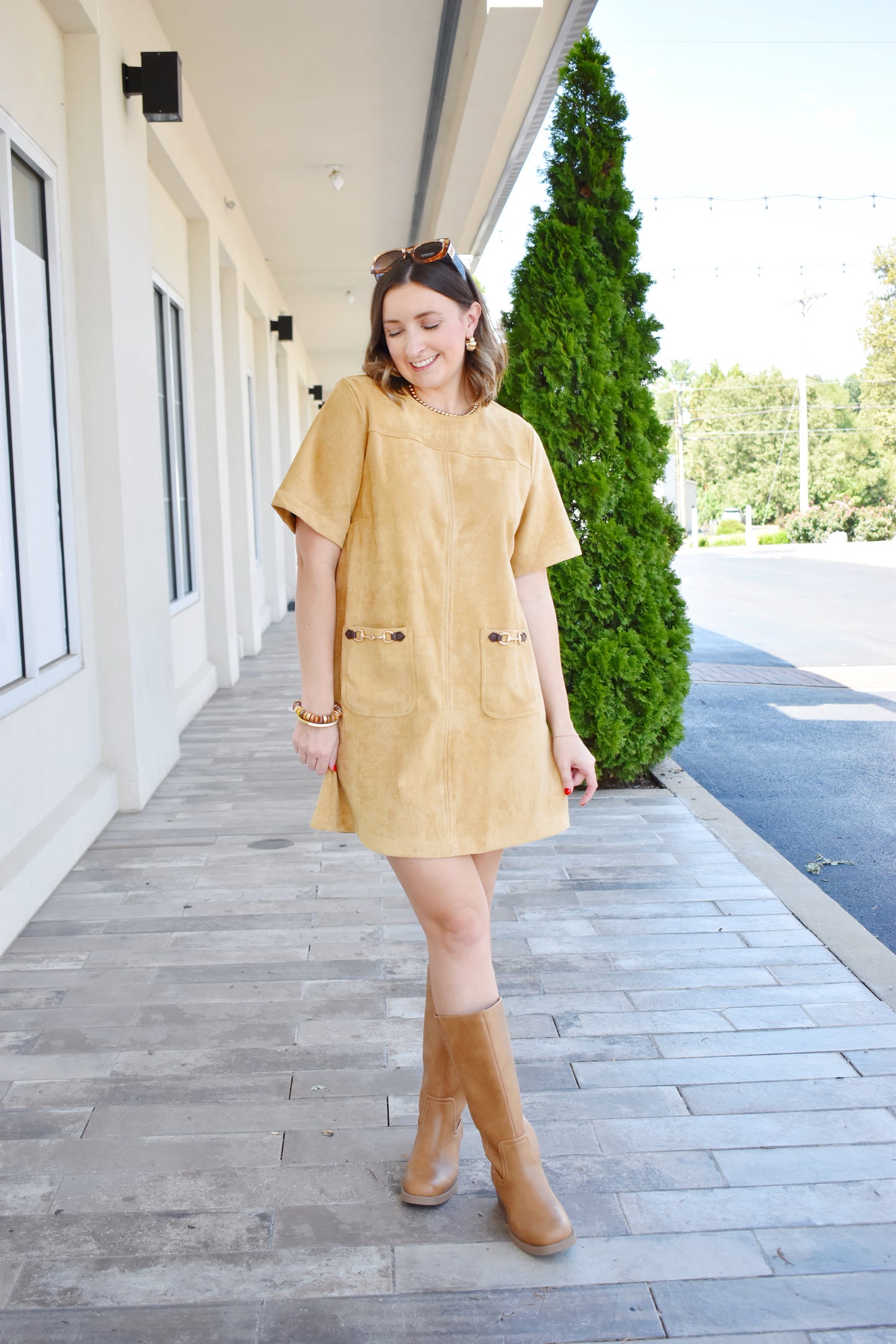 Suede Horsebit Pocket Dress