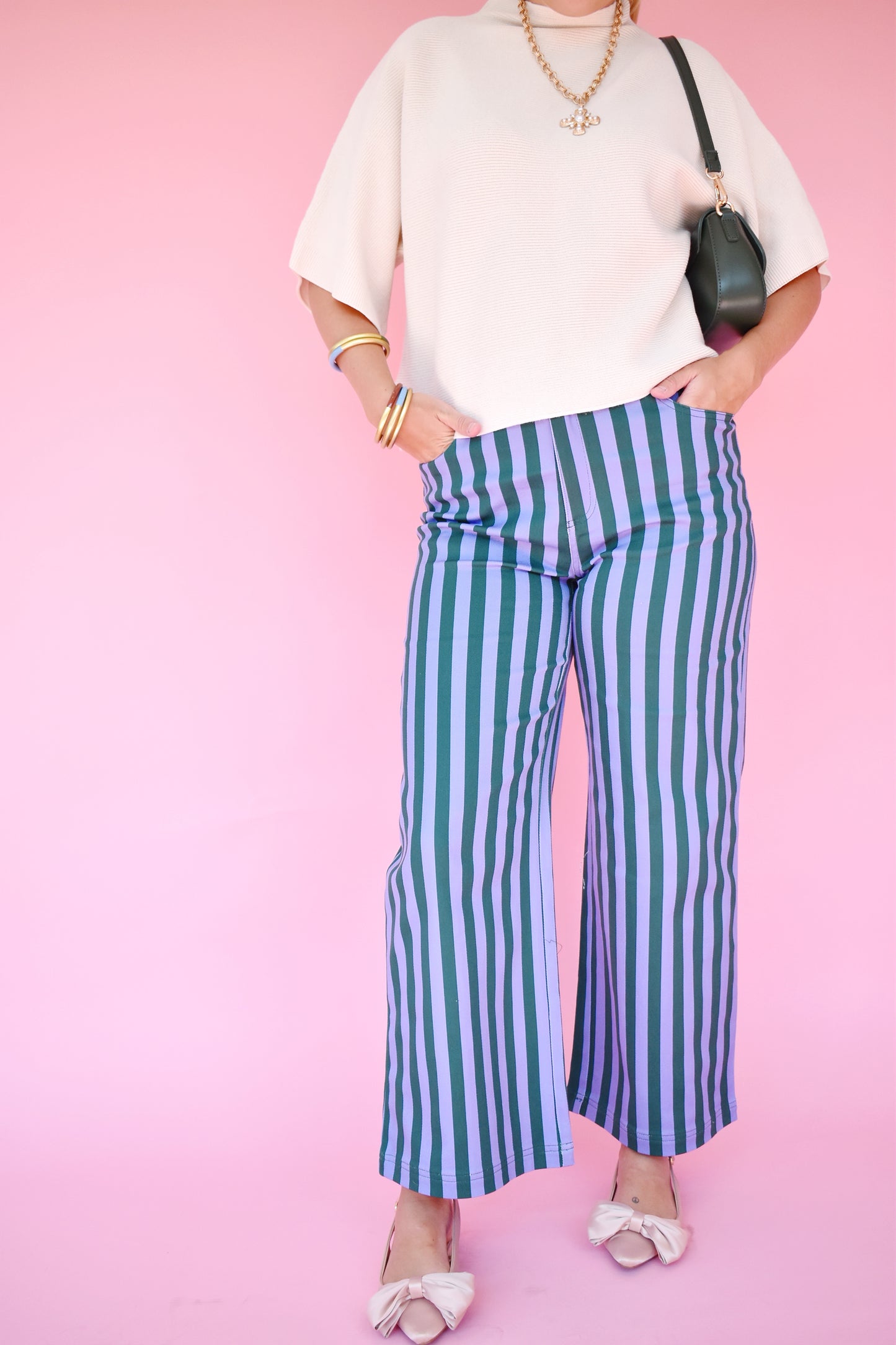 Hunter & Blue Stripe High Waist Wide Leg Pants