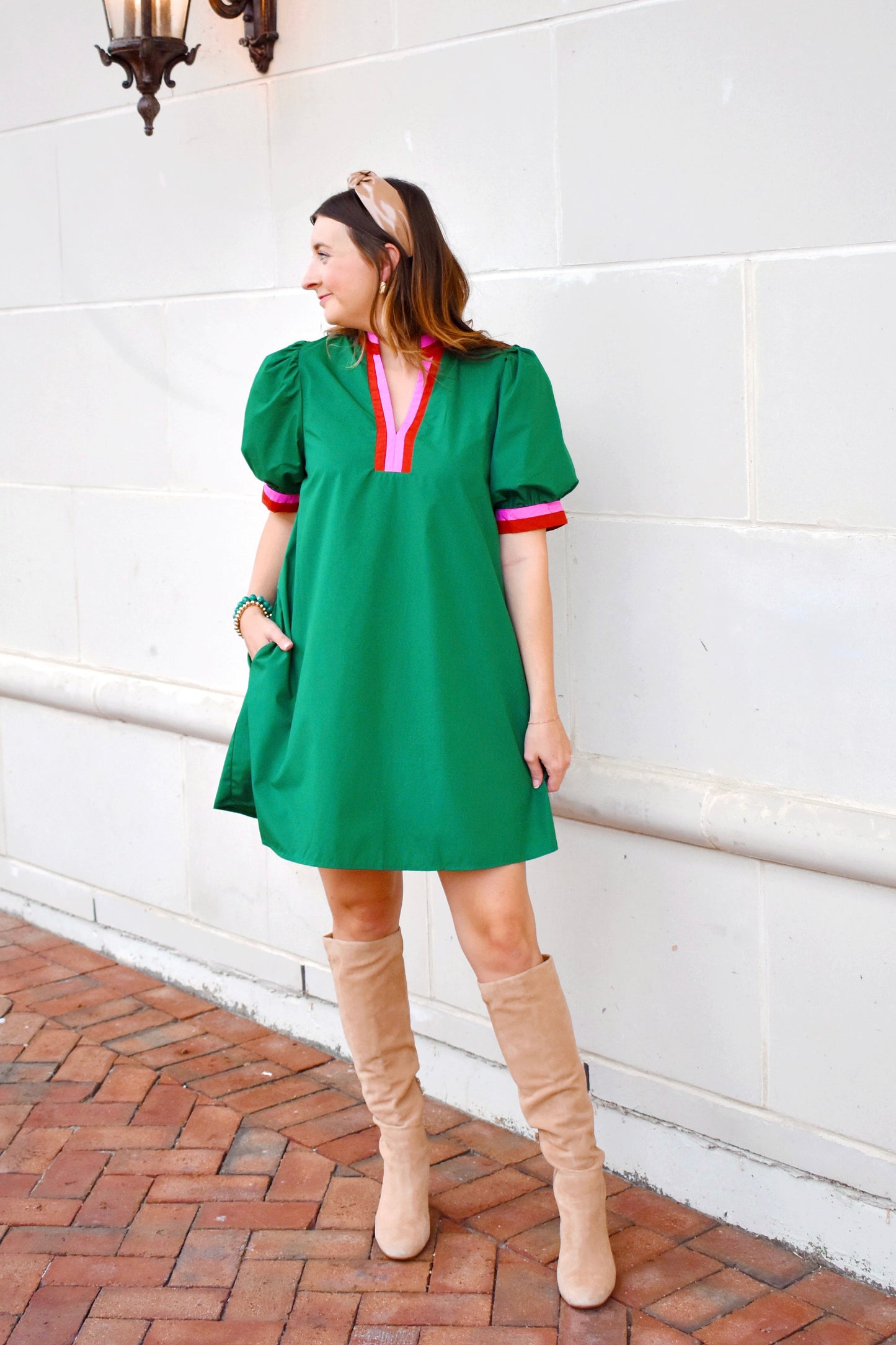 Hunter Green Contrast Trim Dress