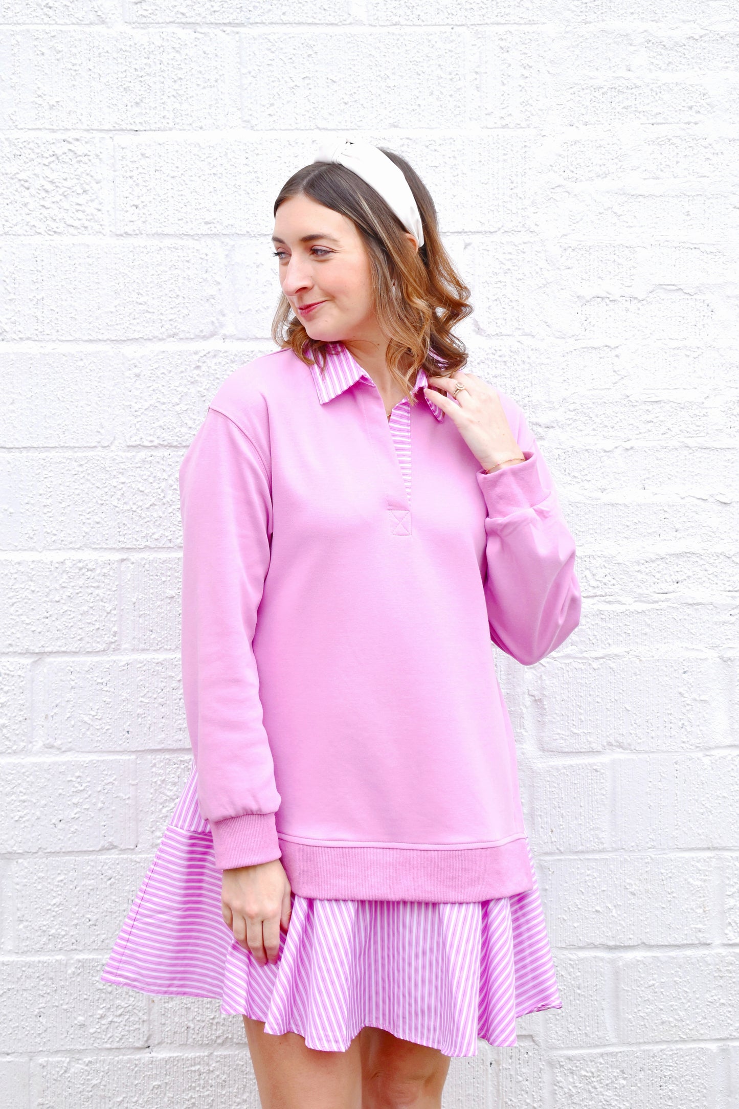 Preppy Pink Layered Sweatshirt Dress