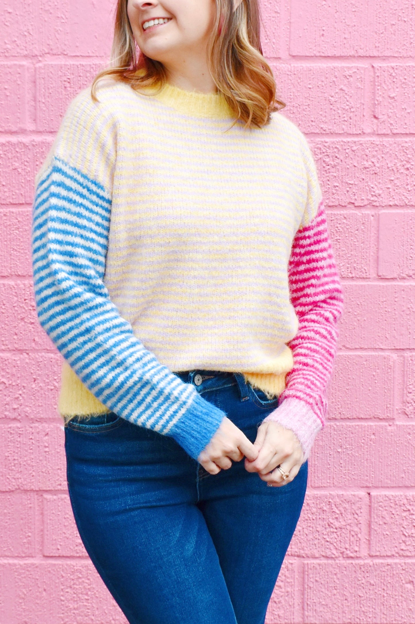 Sorbet Stripe Colorblock Fuzzy Sweater