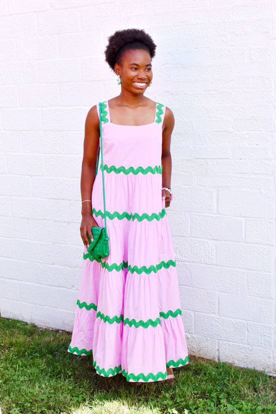 pink and green maxi dress Ombre Pleated Halter Detachable Tie At Waist Pink & Green Striped Puff