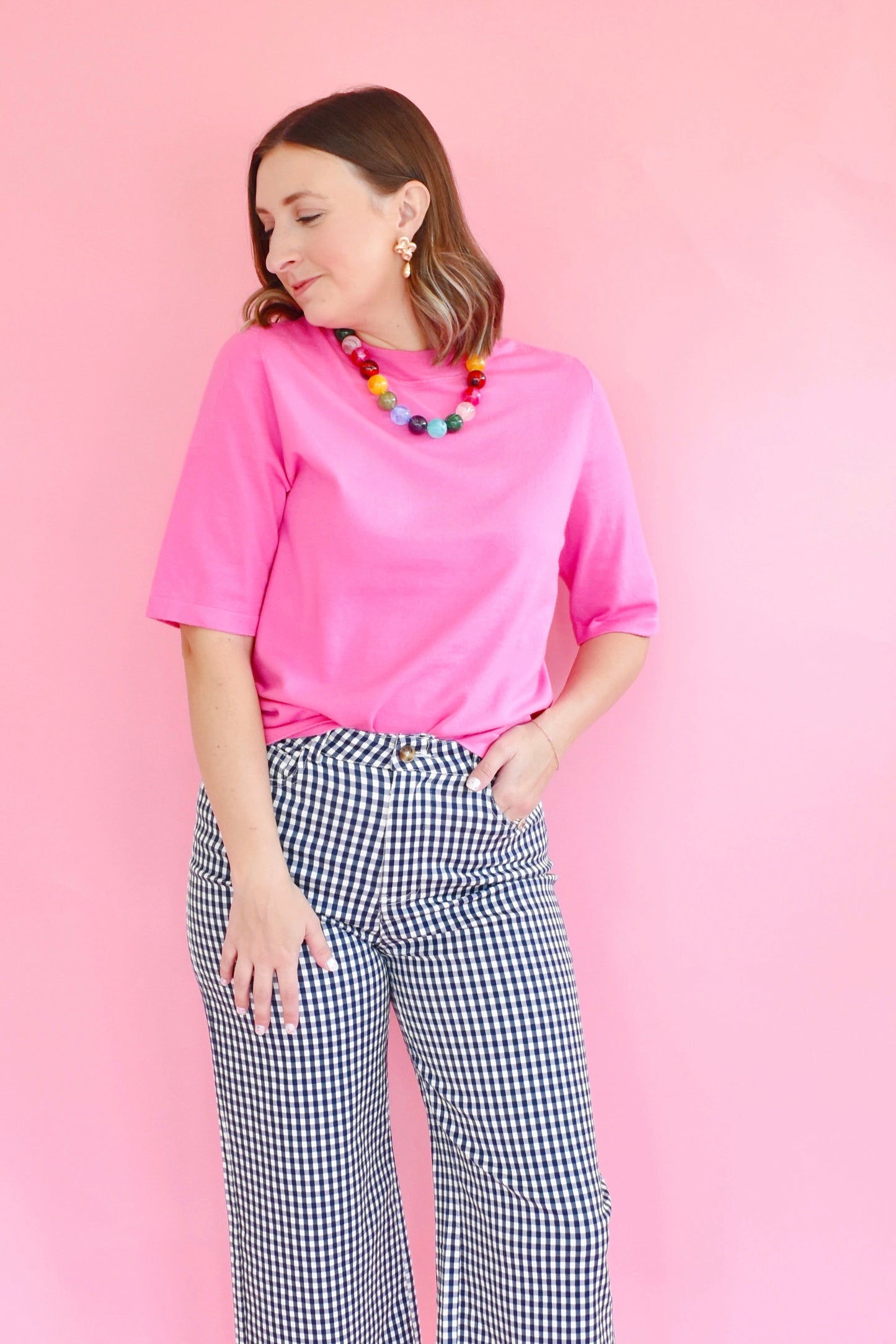 Bubblegum Pink Short Sleeve Knit Top