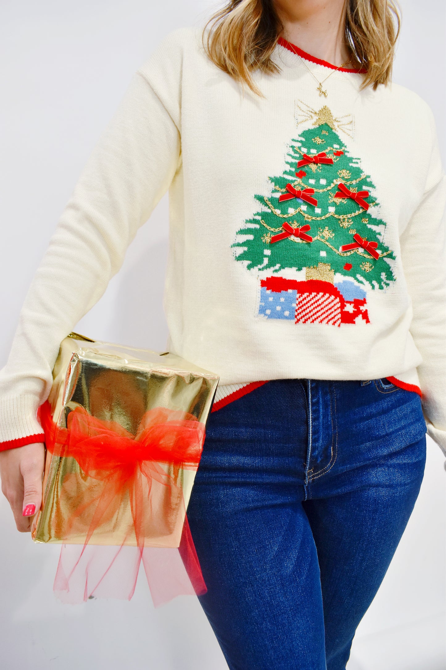 Christmas Tree Bow Sweater