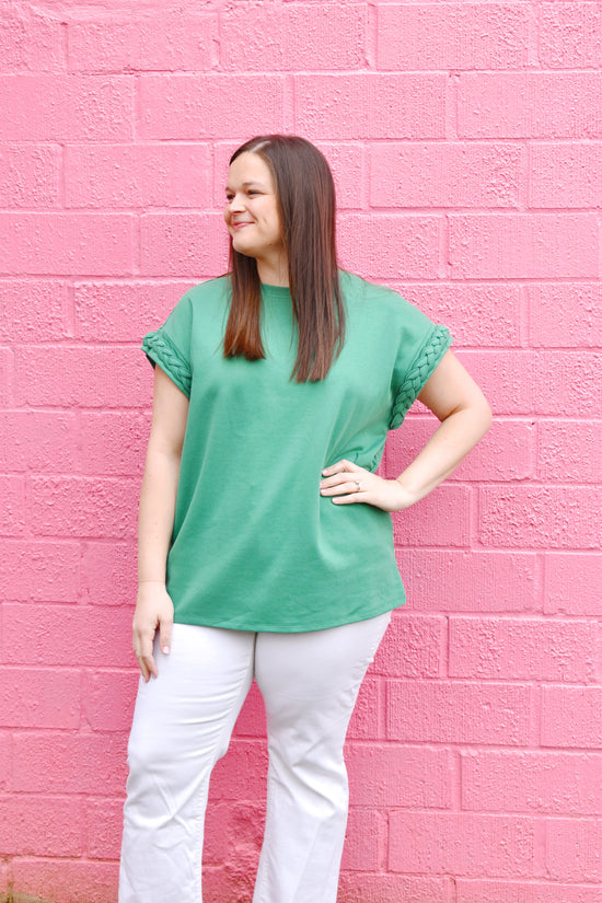 Plus Kelly Green Braid Detail Top