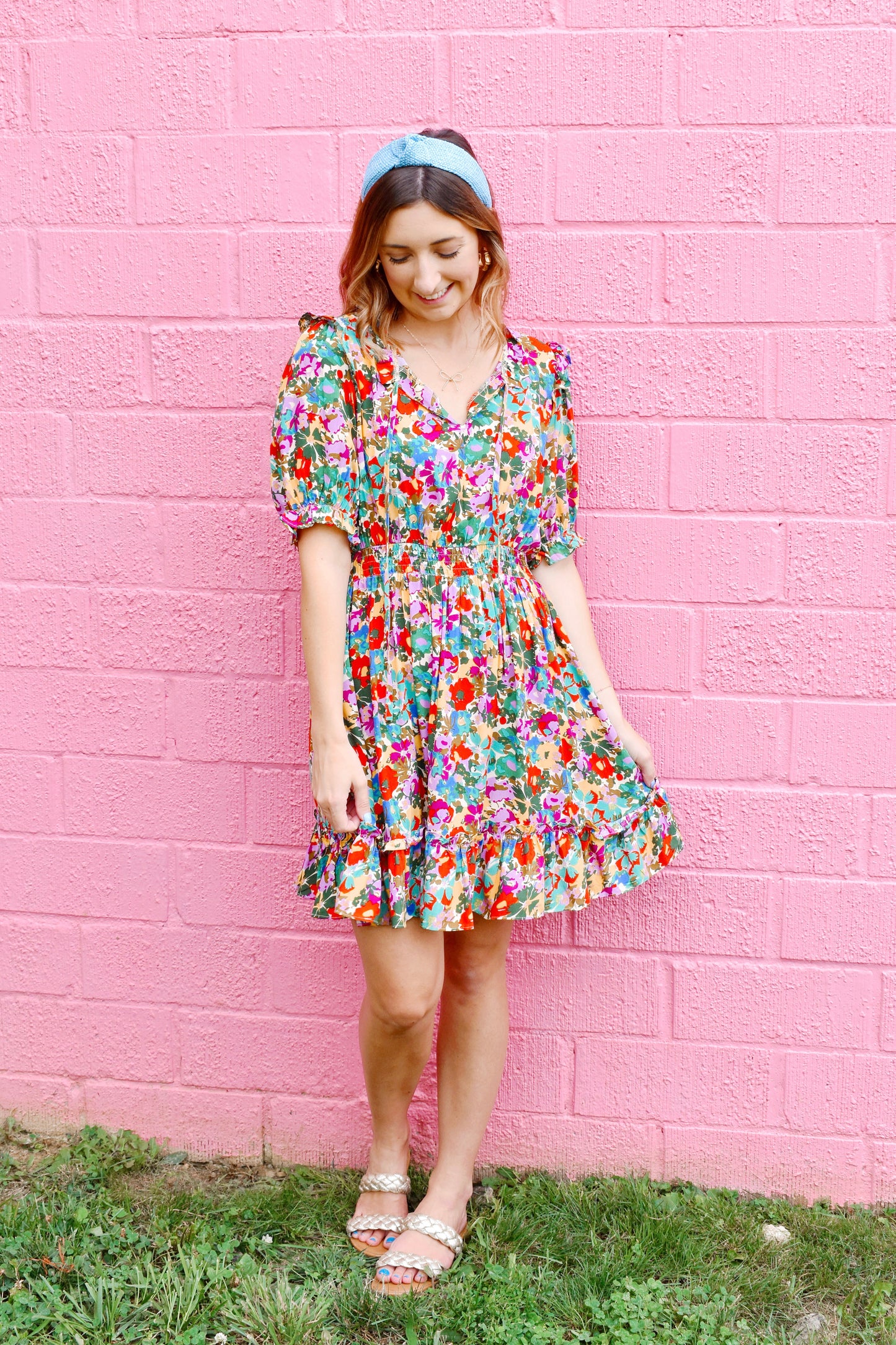 Multi Floral Smocked Waist Dress