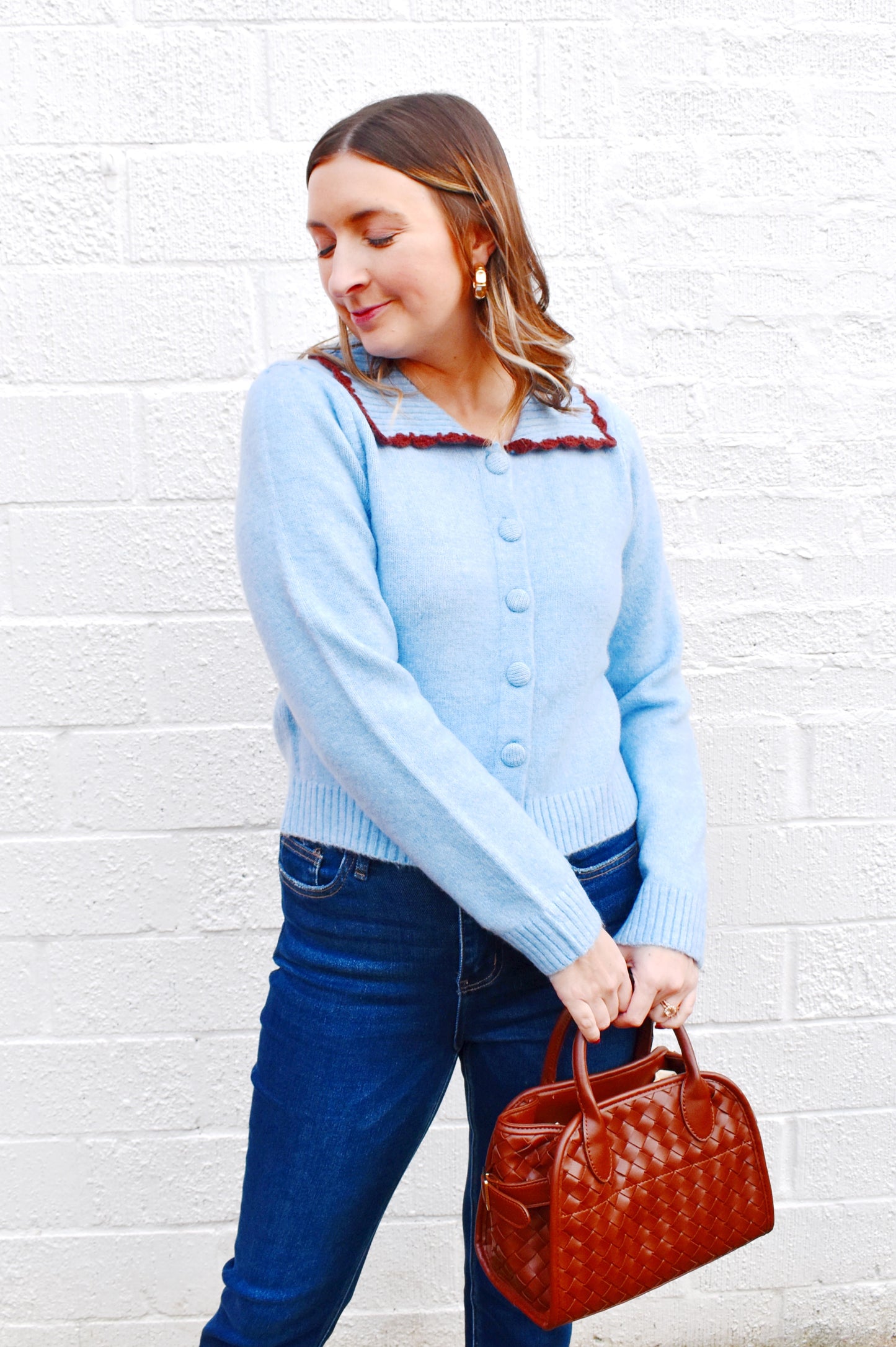 Blue Scallop Collar Cardigan Sweater