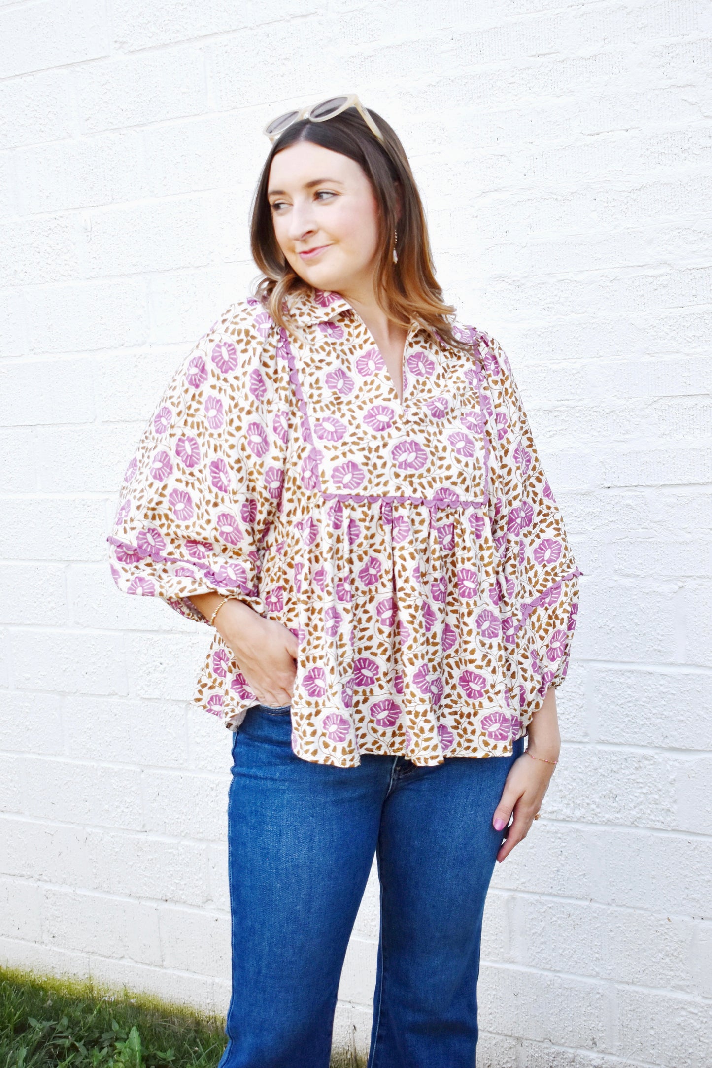 Purple Floral Babydoll Blouse