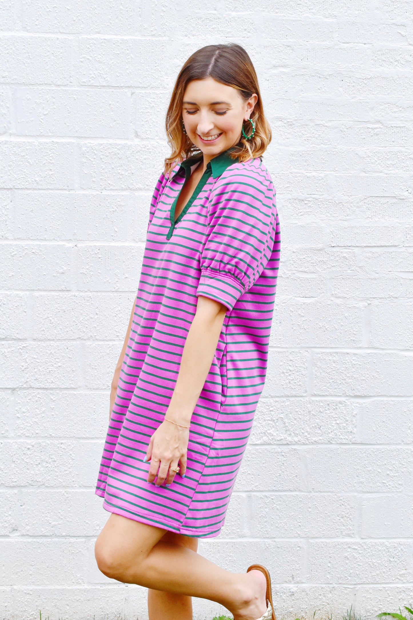 Orchid Hunter Green Stripe Collared Dress Confetti Boutique Orchid Hunter Green Stripe Collared Dress Confetti Boutique