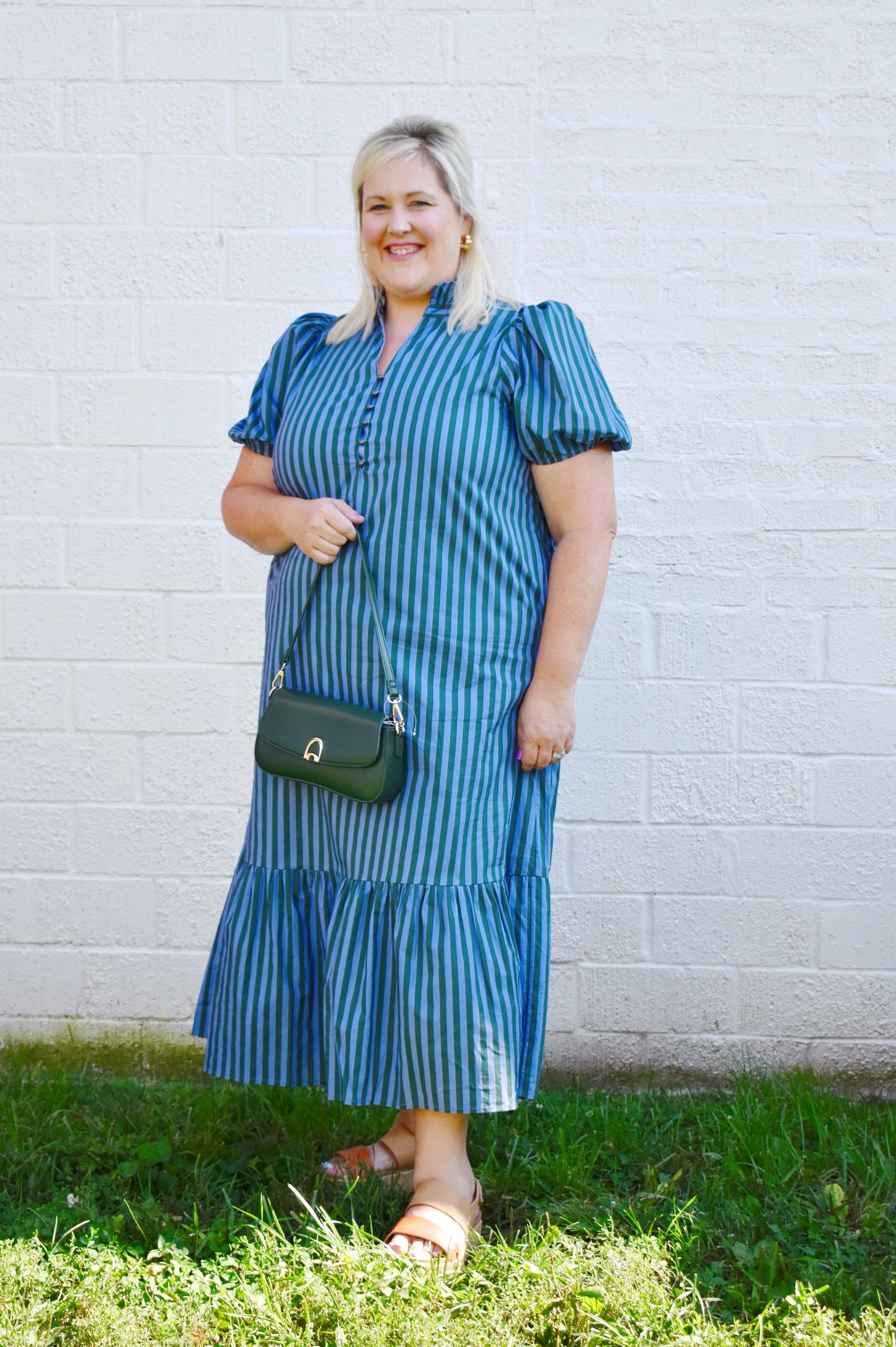 Plus Hunter & Light Blue Stripe Ruffle Hem Midi Dress