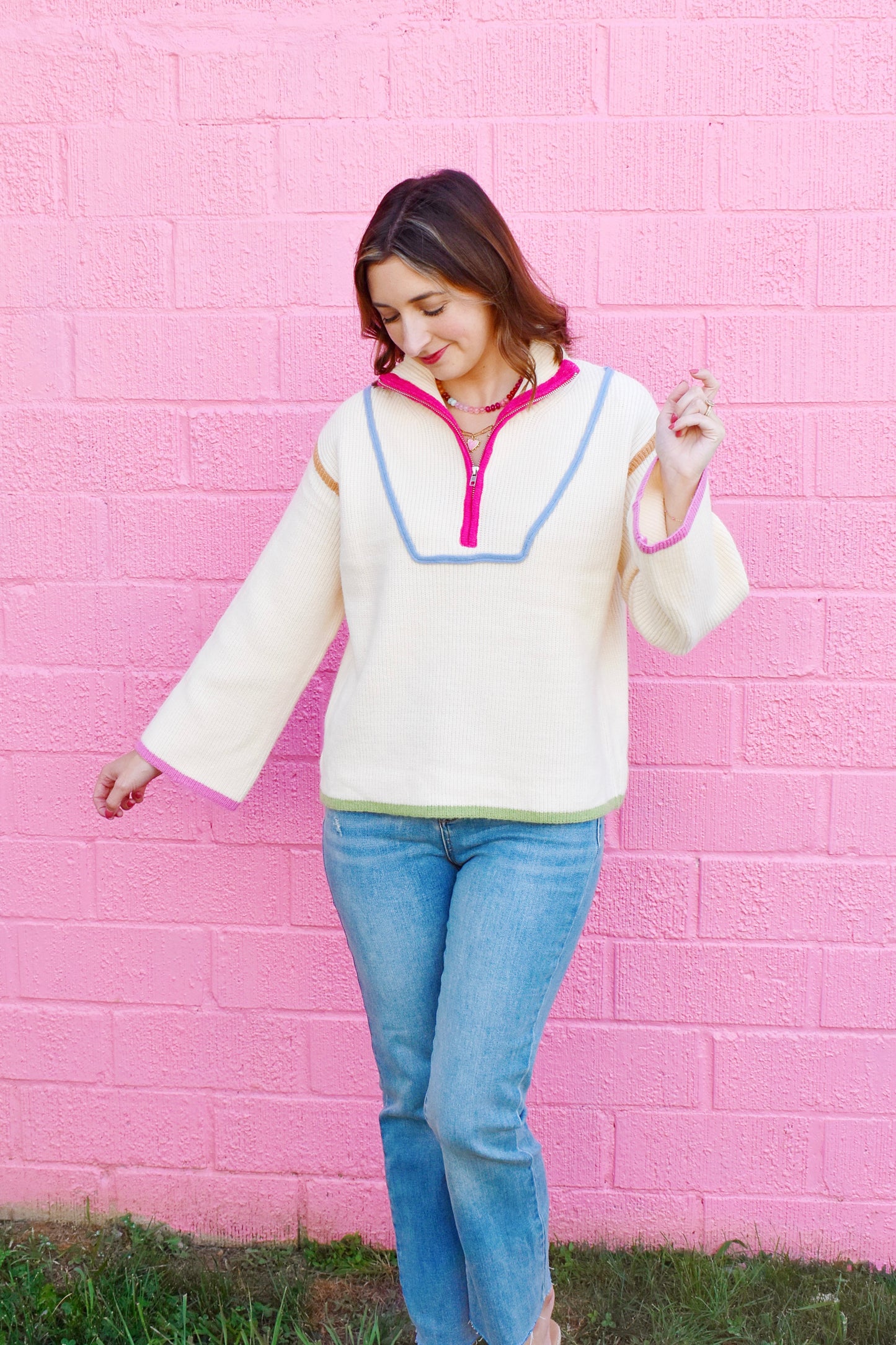 Cue the Confetti Zip Up Pullover Sweater