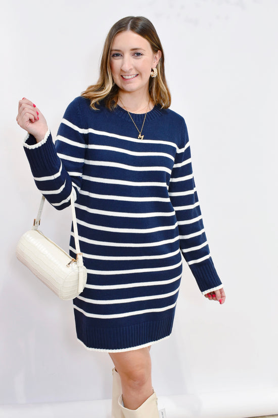 Navy Striped Sweater Mini Dress