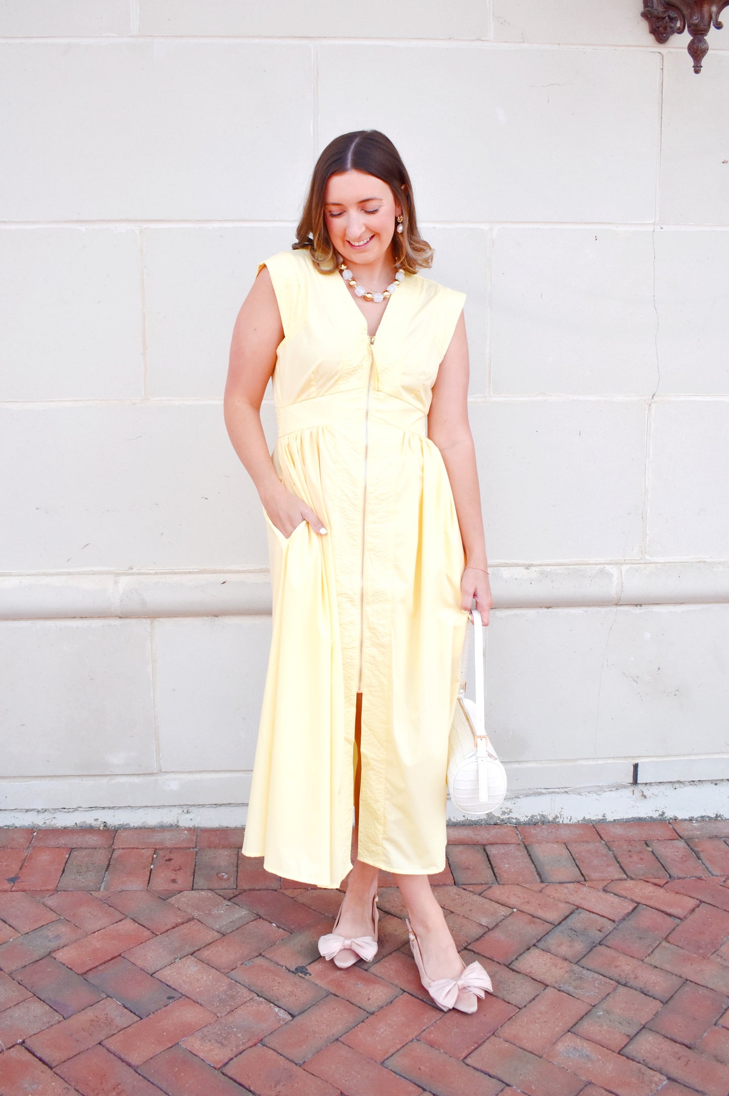 Lemon Zip Up Midi Dress