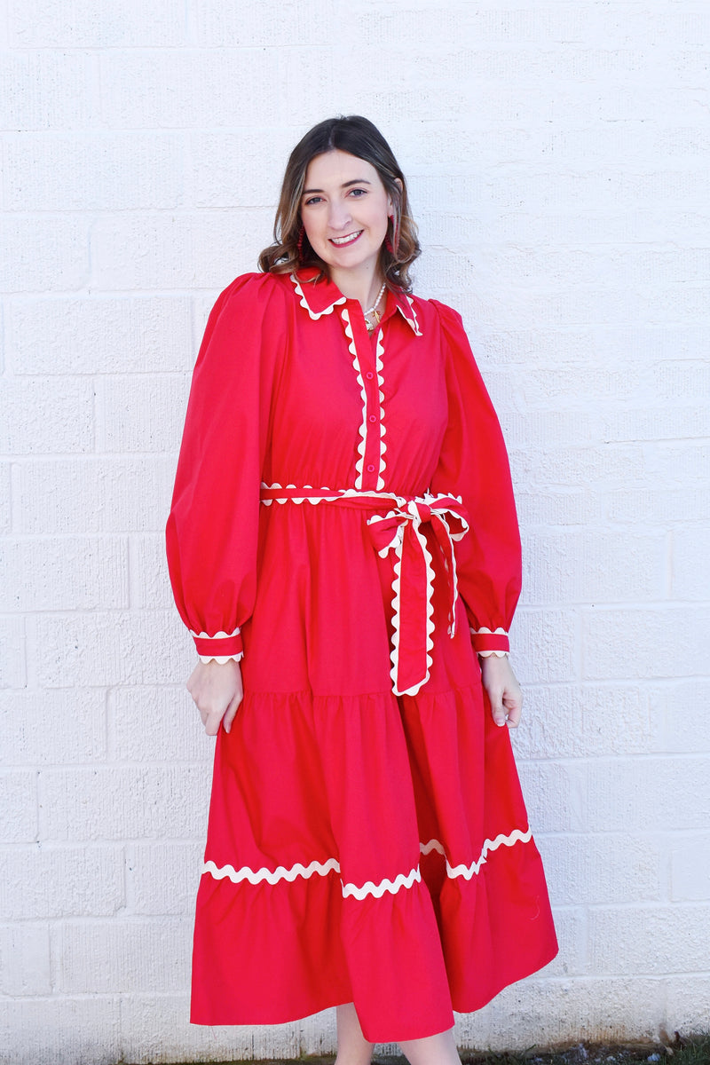 Red Ric Rac Trim Midi Dress – Confetti Boutique