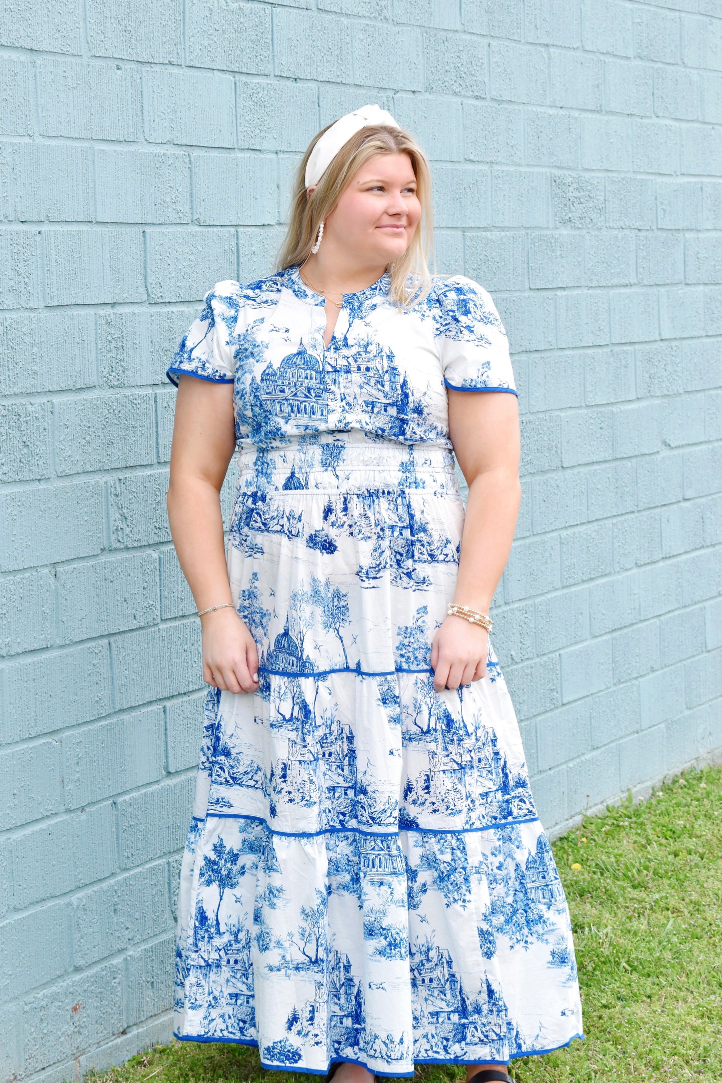 Blue Toile Midi Dress Confetti Boutique Blue Toile Midi Dress Confetti Boutique