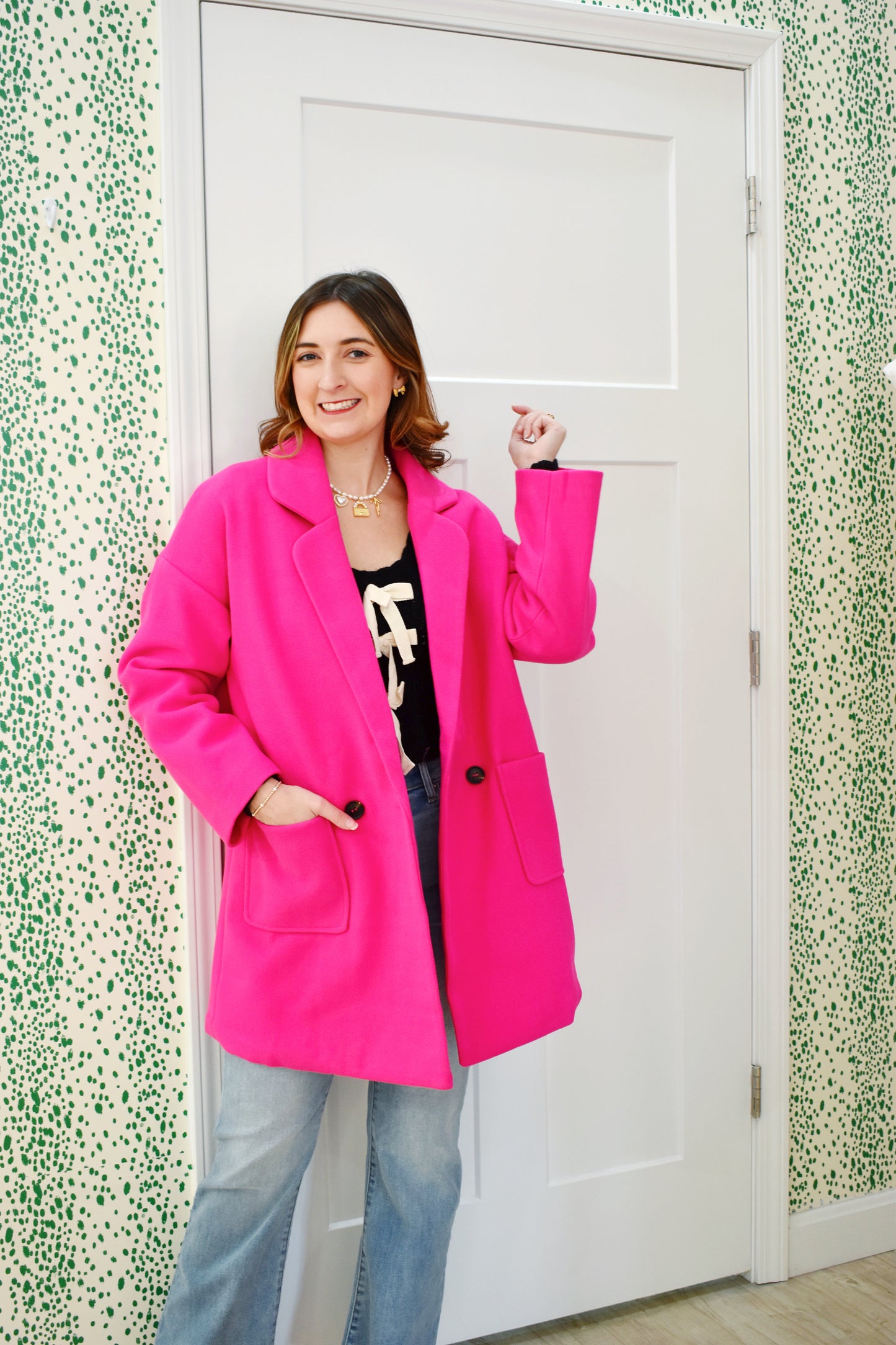 Hot Pink Double Button Coat