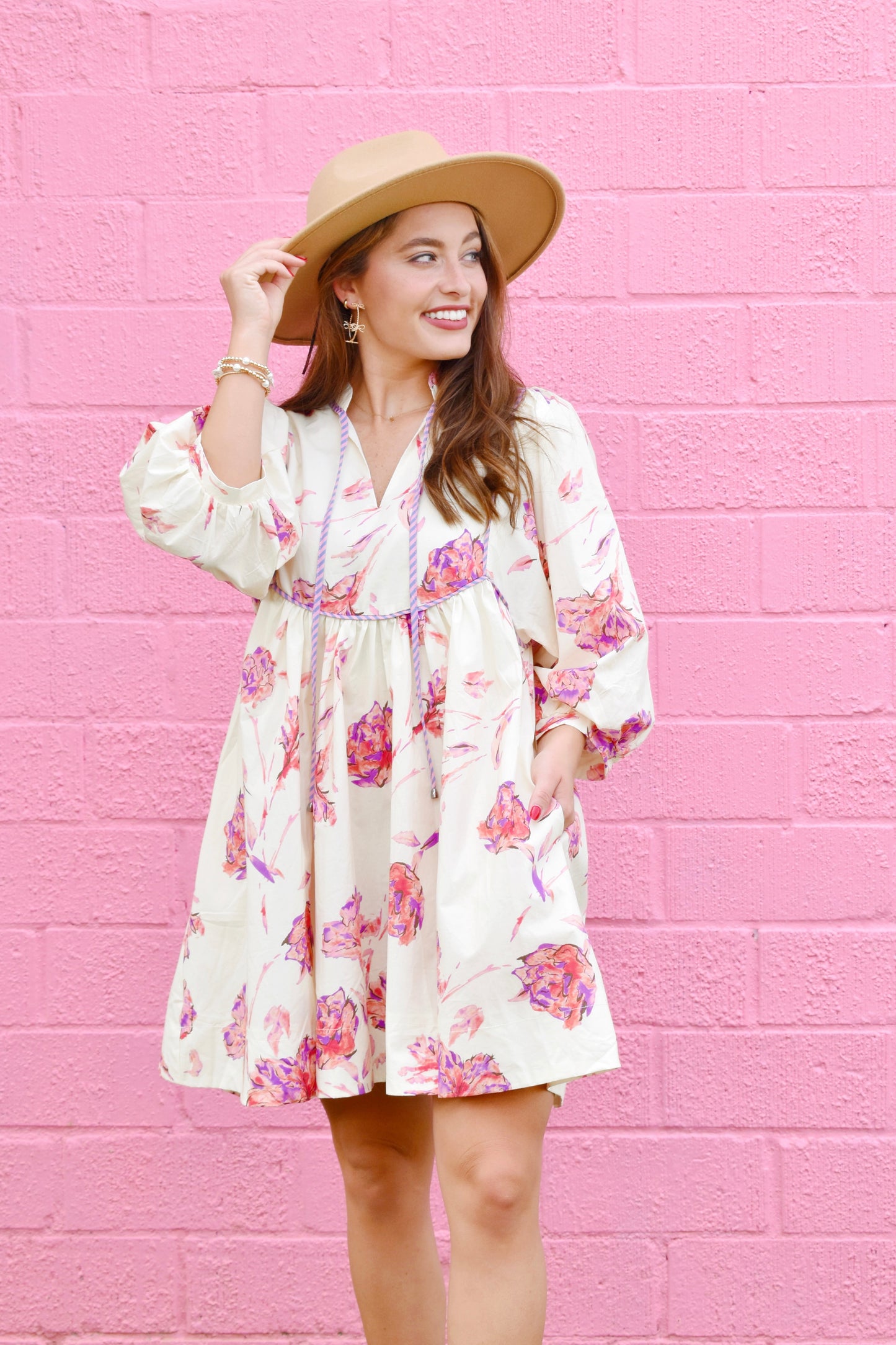 Cream Pink Floral Dress