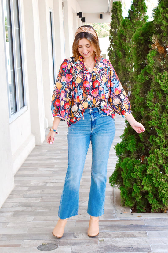 Mustard Bright Floral Fall Blouse