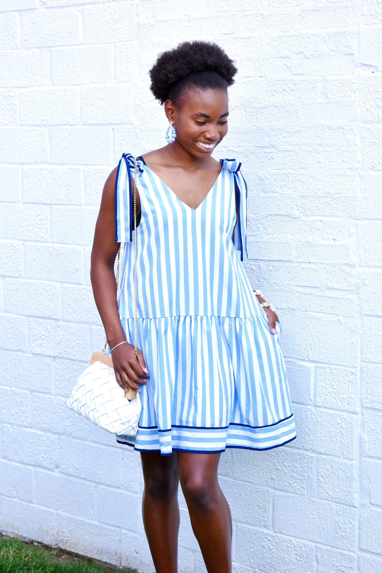 blue tie strap dress Light Blue Print Tie Strap Midi Dress Large | Women's Online Boutique | Boho Chic Style