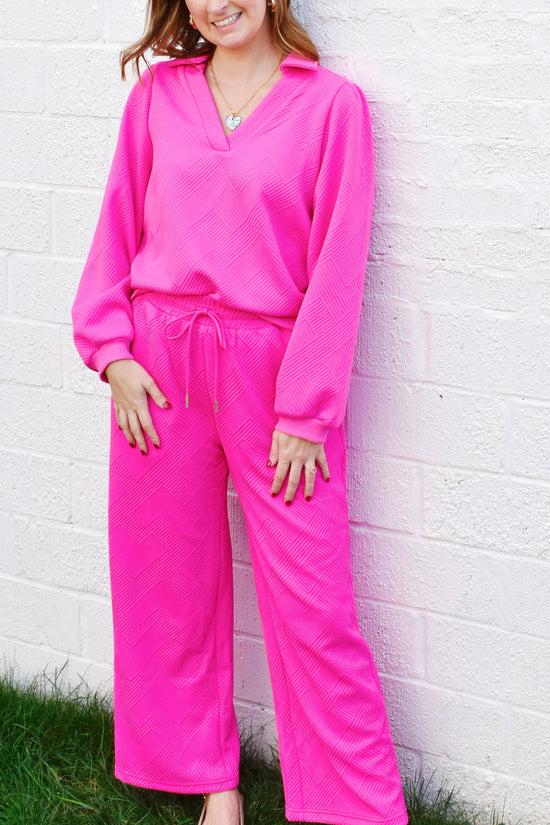 Hot Pink Textured Drawstring Pants