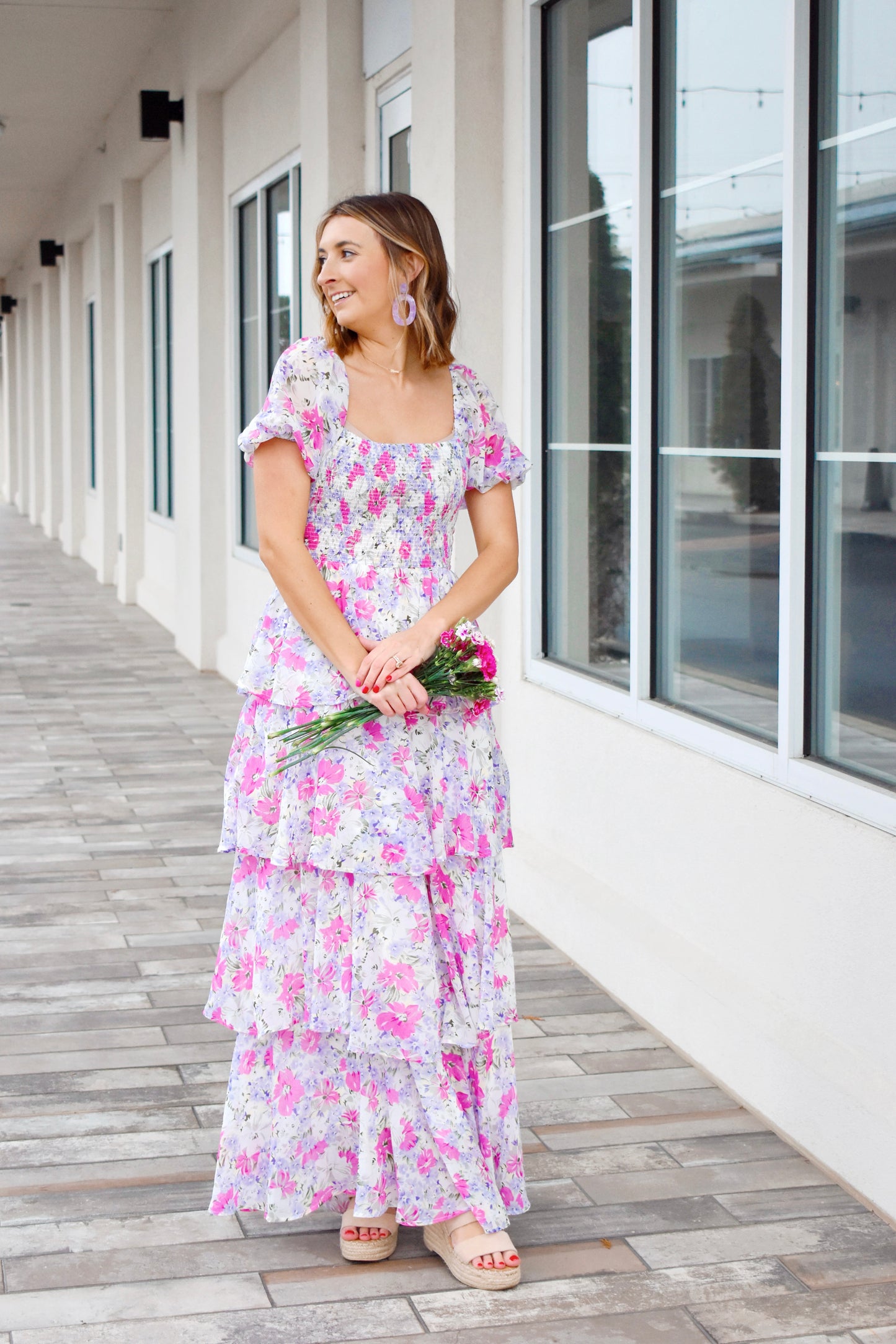 fitted lace wedding dress In Full Bloom Pink Floral Tiered Maxi Dress Confetti Boutique fitted lace wedding dress In Full Bloom Pink Floral Tiered Maxi Dress Confetti Boutique