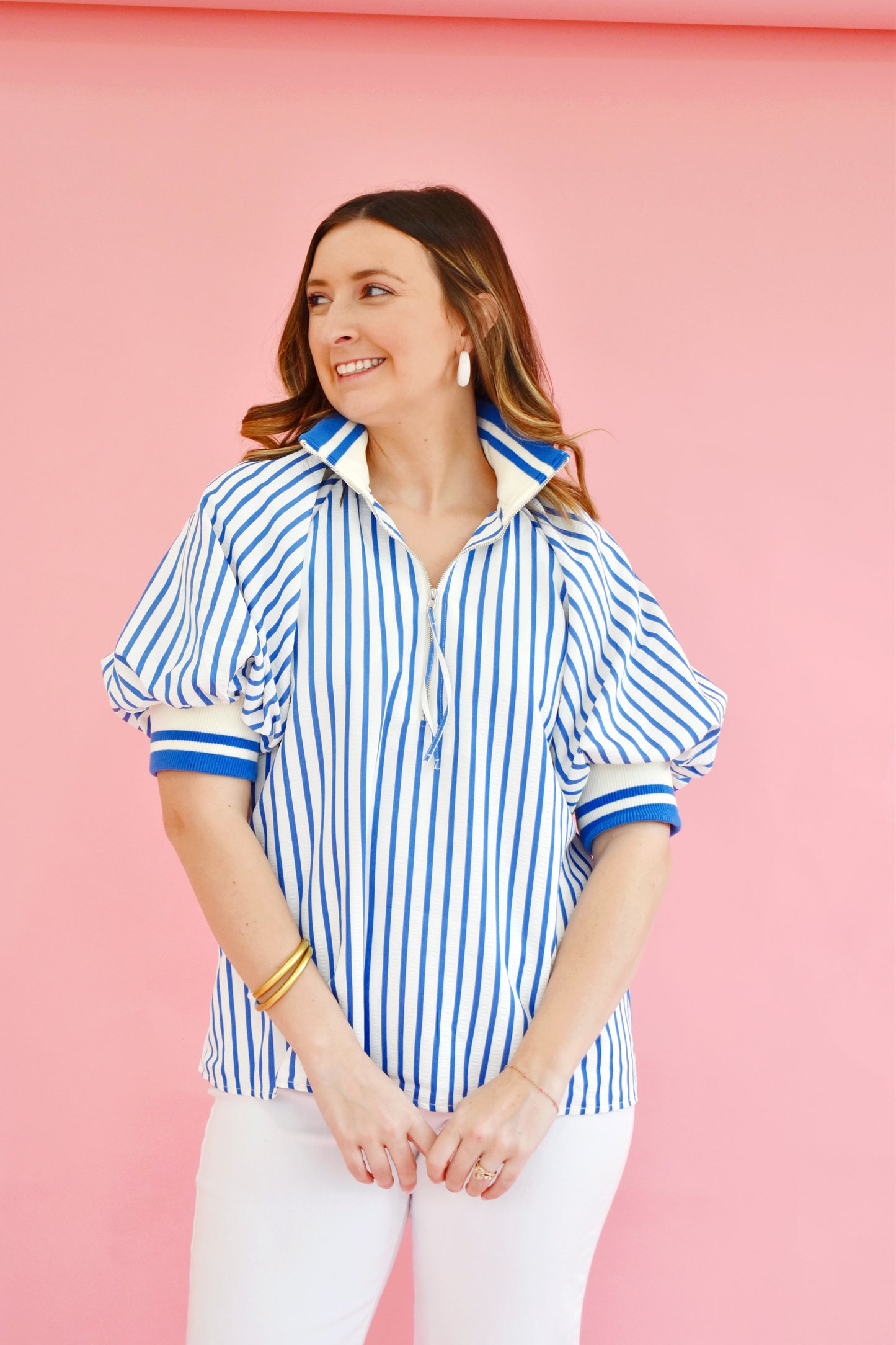 Blue Striped Zip Top