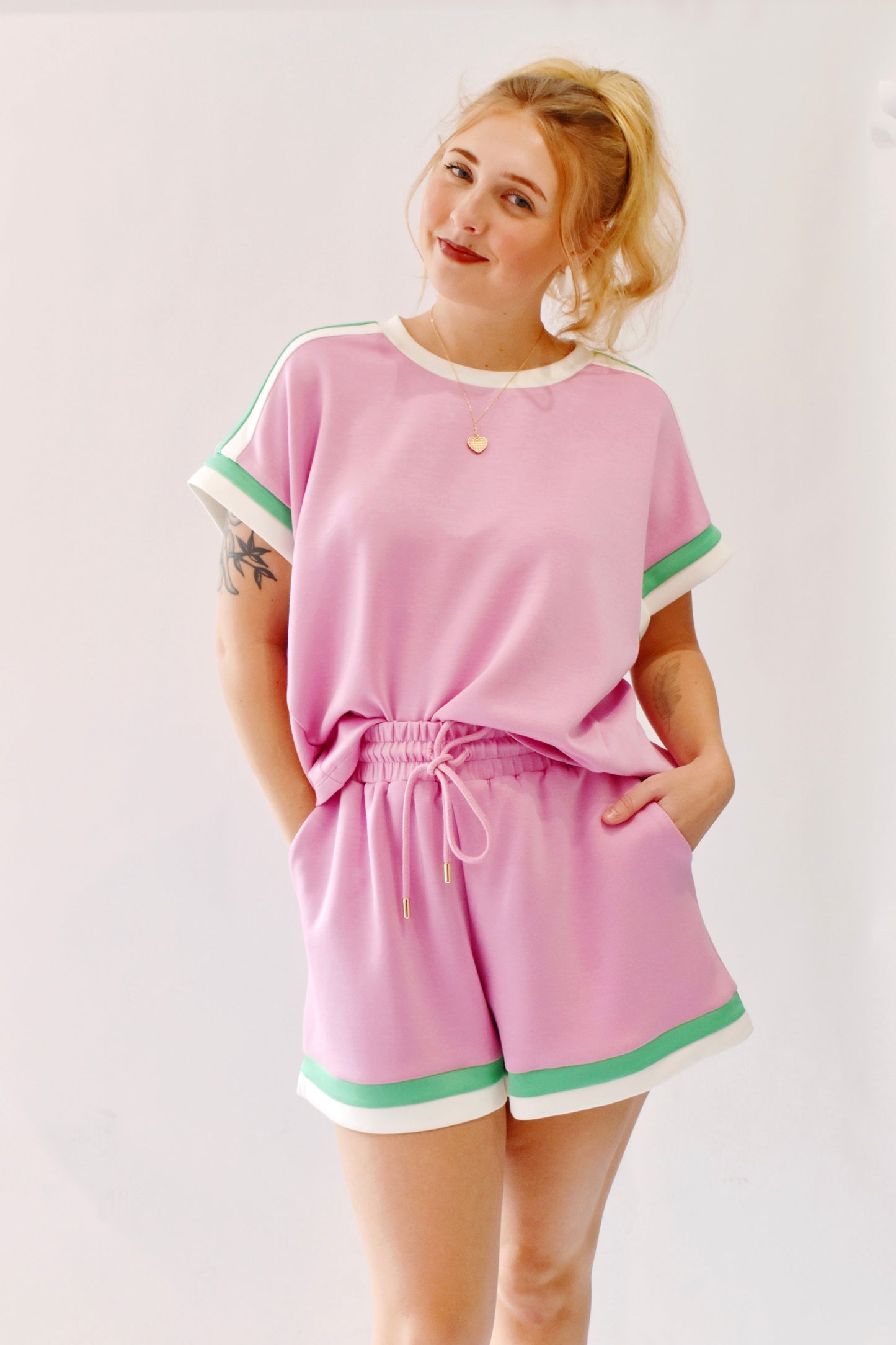 Preppy Pink & Green Casual Top