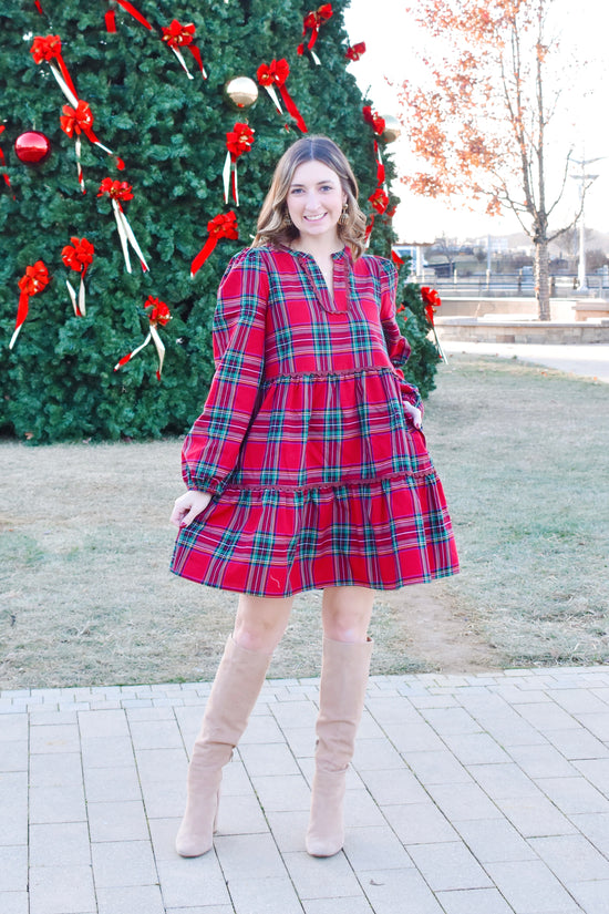 Tartan Scallop Detailing Babydoll Dress