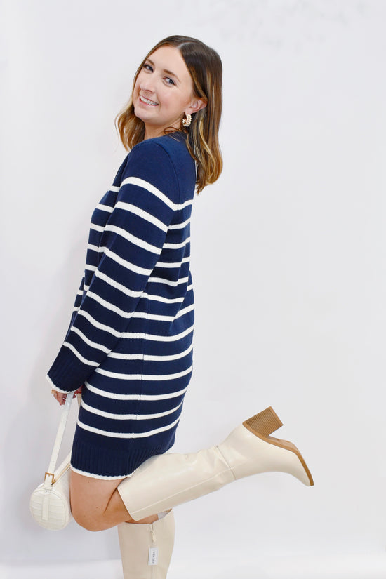 Navy Striped Sweater Mini Dress