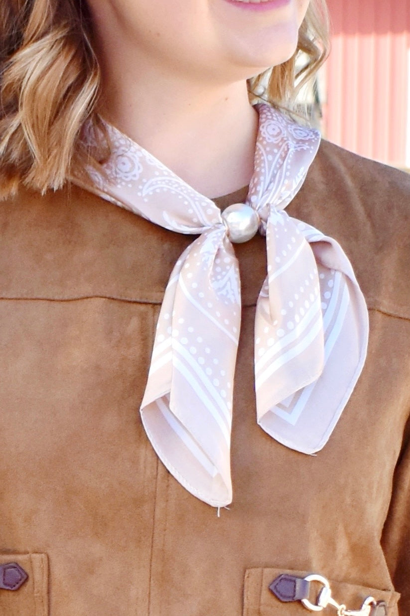 Printed Scarf Necklace With Pearl
