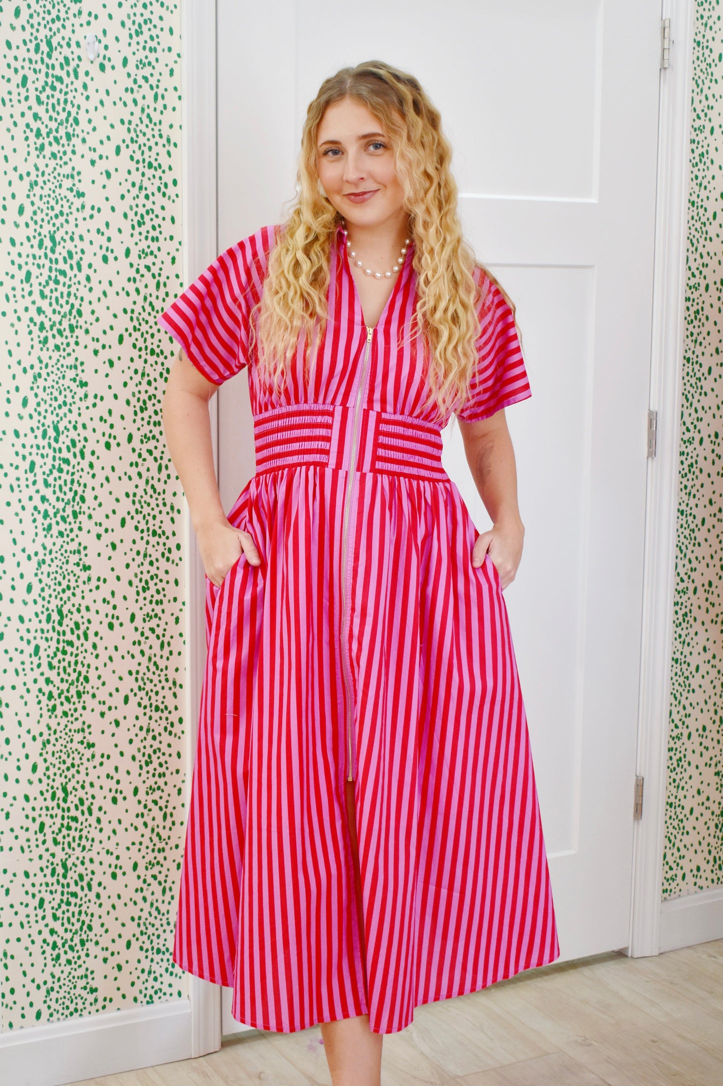 Pink Red Stripe Zip Dress