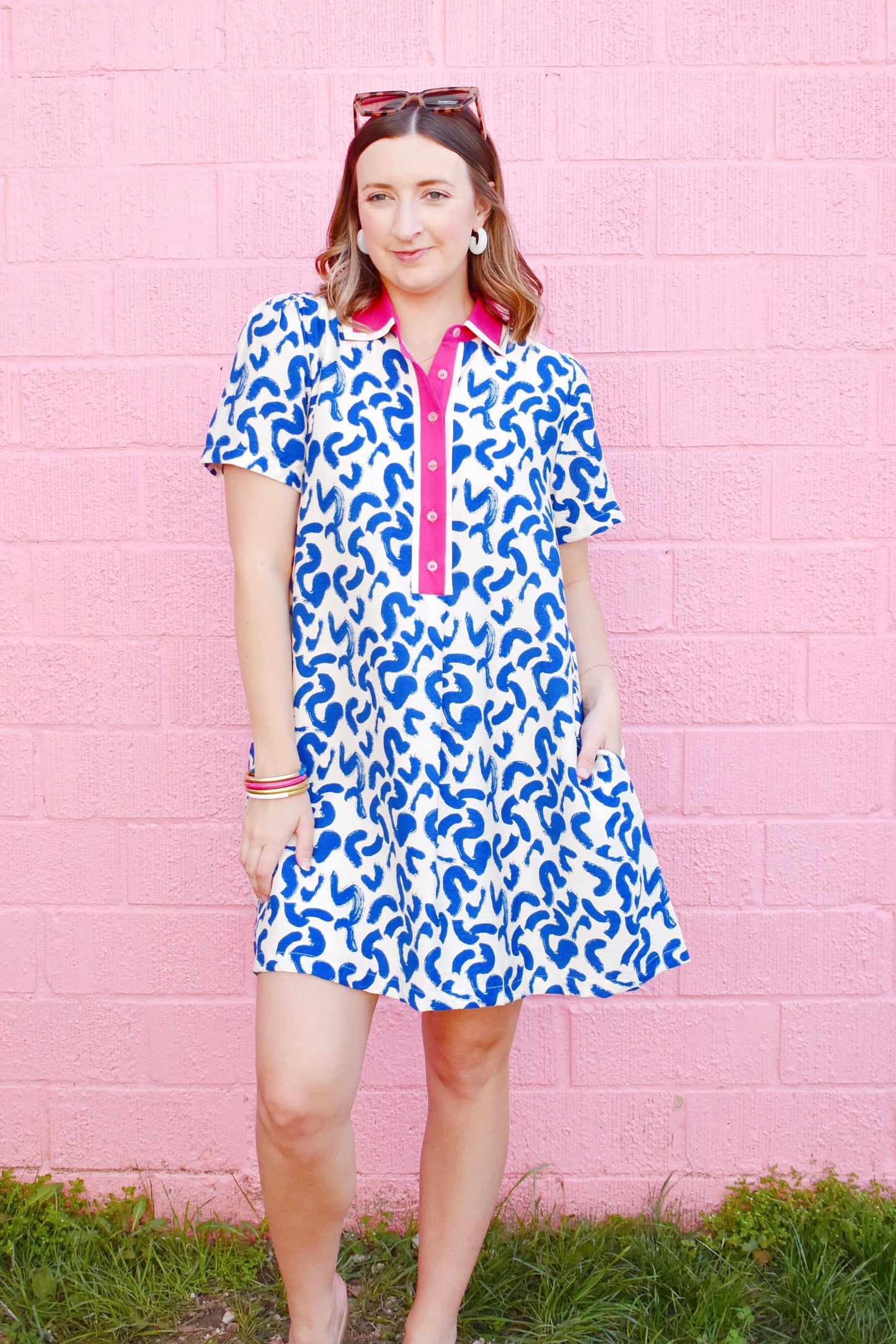 Royal Abstract Hot Pink Collar Dress