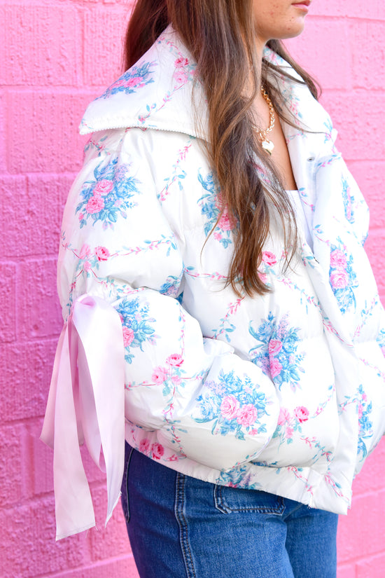 Fem Floral Bow Puff Coat