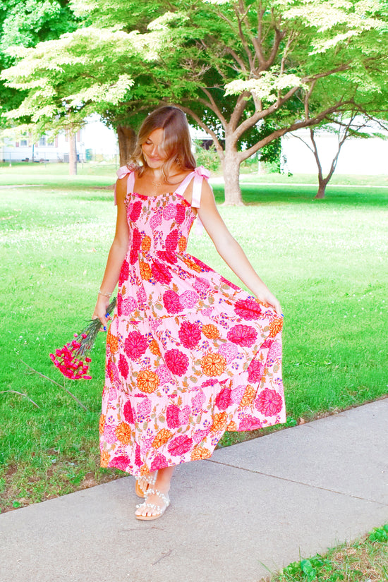 Cup of Tea Floral Tie Strap Midi Dress