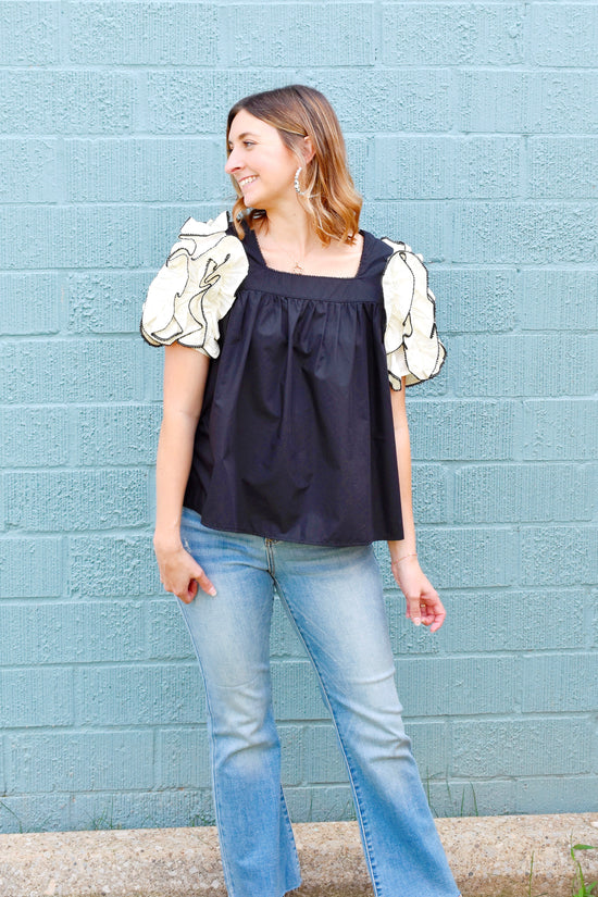 Little Bit Dramatic Black Ruffle Sleeve Blouse