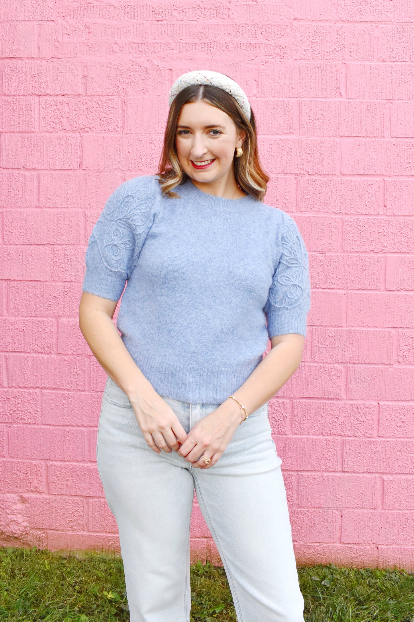 Light Blue Short Sleeve Sweater
